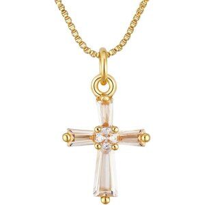 Elegant 18K Gold Plated Cross Necklace - Hypoallergenic Cubic Zirconia Pendant